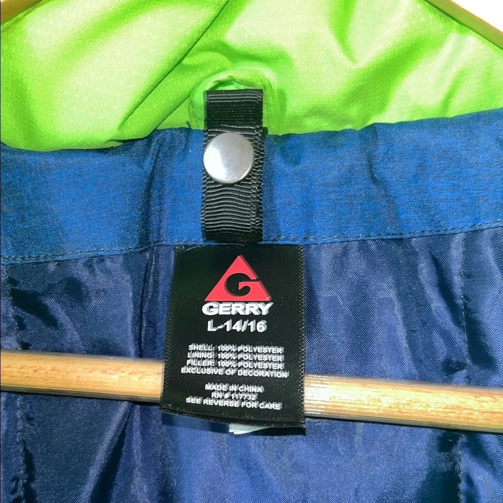 Gerry Insulated Blue and Green Jacket Removable Hood Size Large